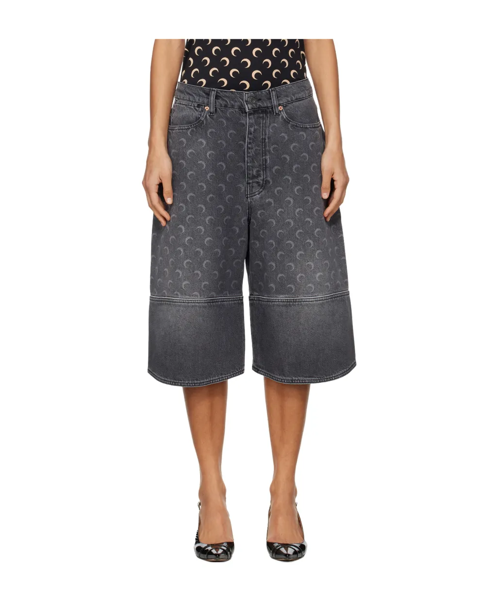 Grey Moon Laser Denim Shorts