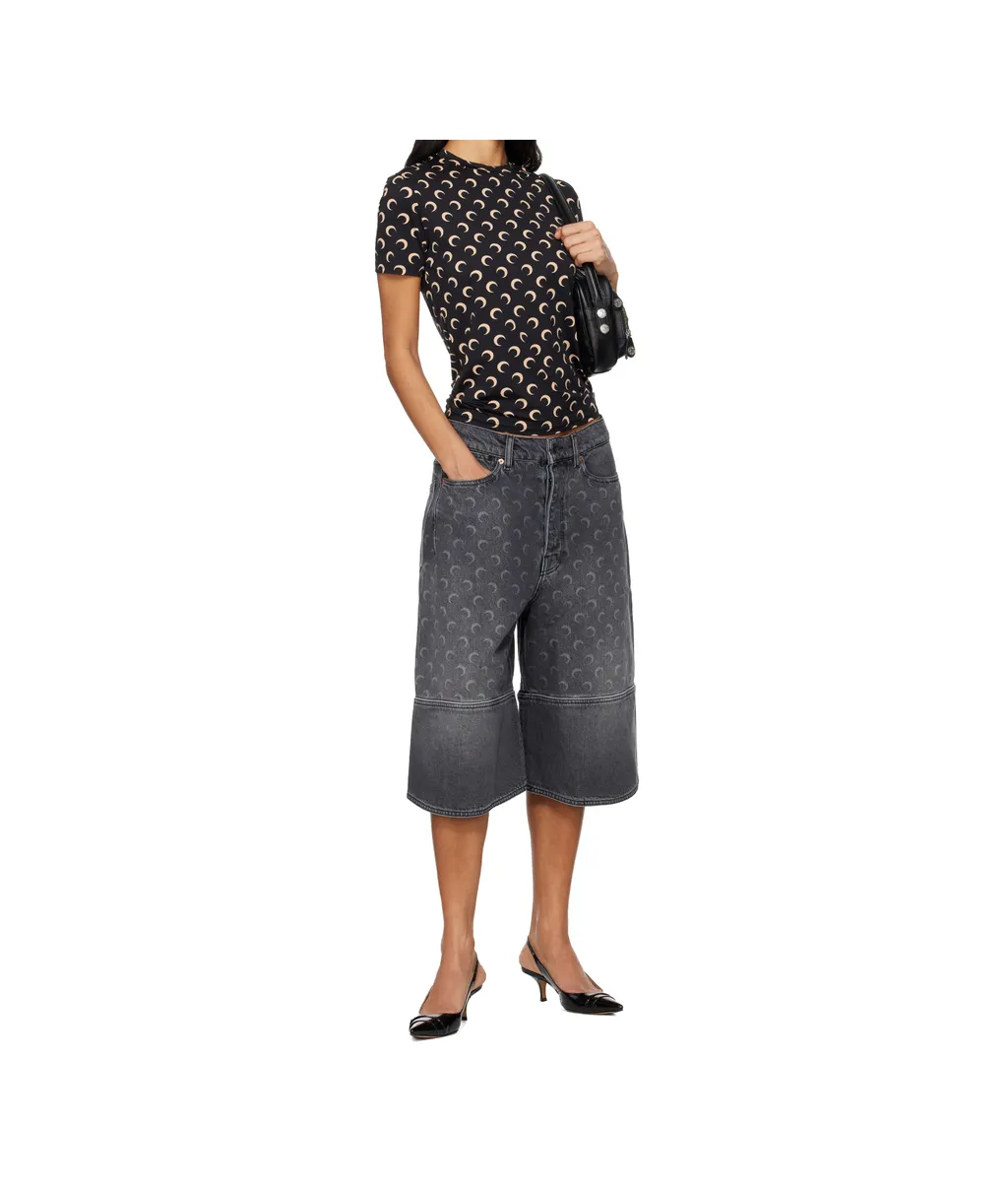 Grey Moon Laser Denim Shorts