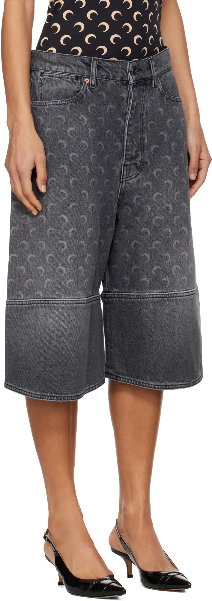 Grey Moon Laser Denim Shorts