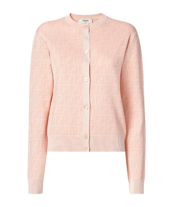 Fendi Ff Jacquard Crewneck Buttoned Cardigan