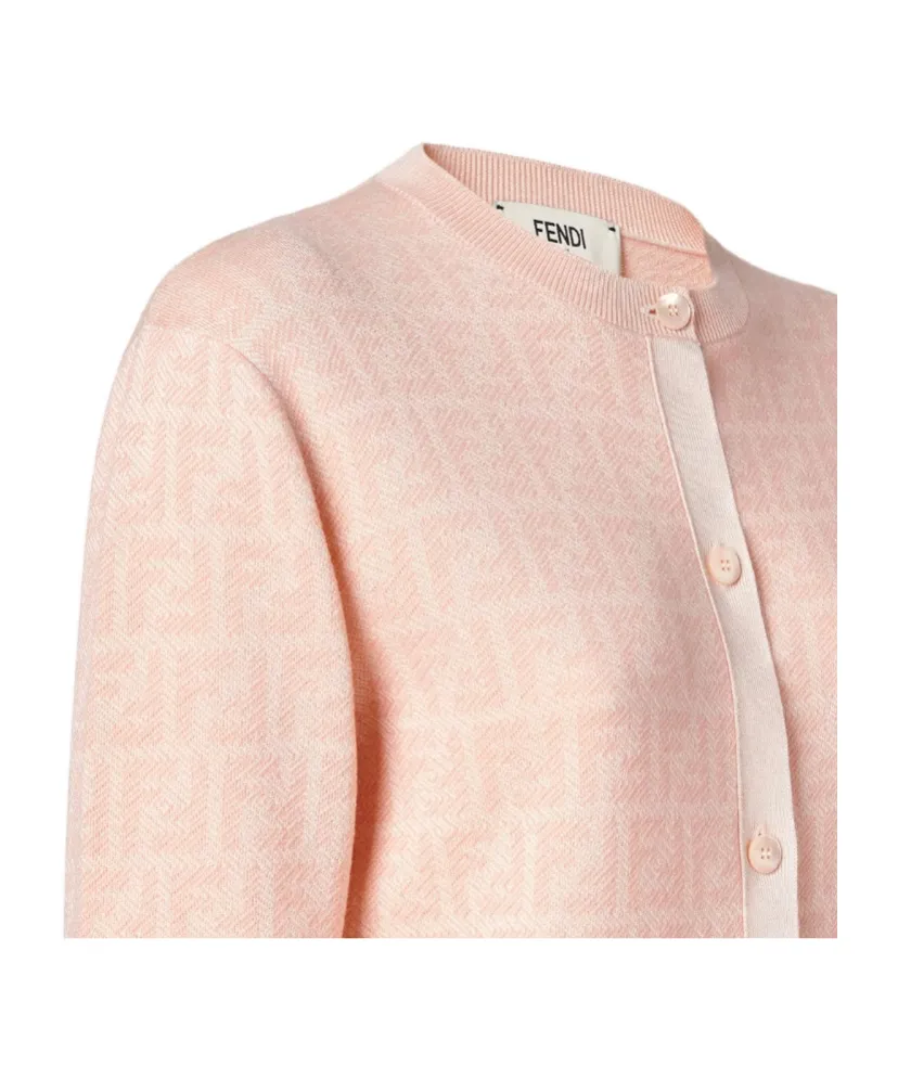 Fendi Ff Jacquard Crewneck Buttoned Cardigan
