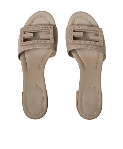 Baguette Dove Gray Leather Medium-Heeled Slides
