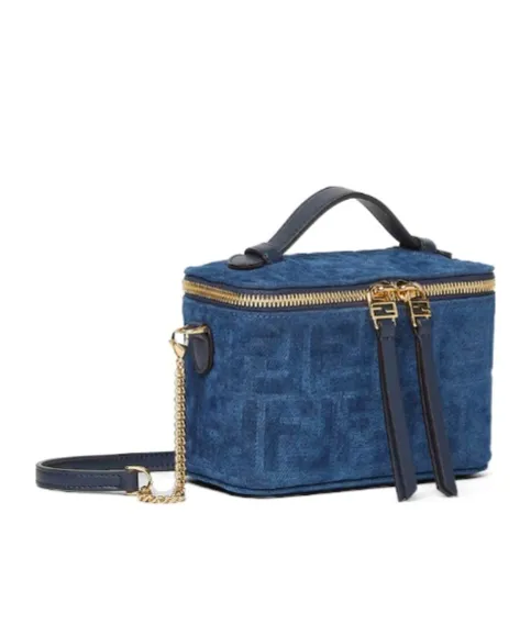 Fendi Vanity Blue Ff Denim Flocked Mini-Bag