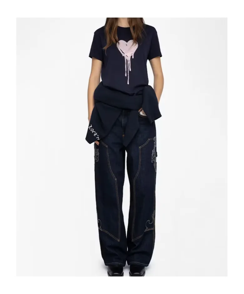 Blue Zadig & Voltaire Walk Heart Embellished T-Shirt