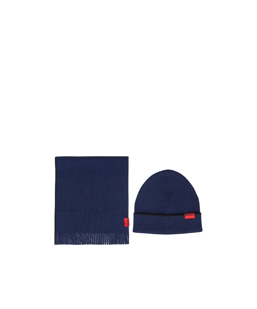 Logo-Detail Fringed Beanie Set