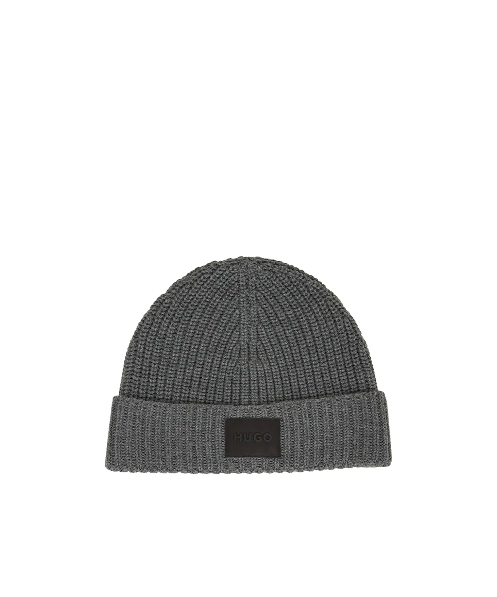 Ribbed Logo-Patch Beanie Hat Set