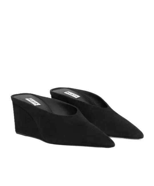 Cube Wedge Mules In Suede Goatskin