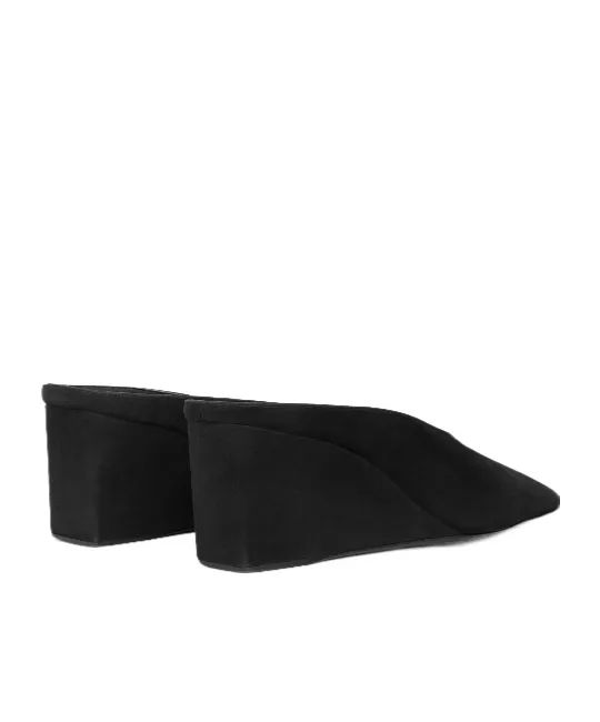 Cube Wedge Mules In Suede Goatskin