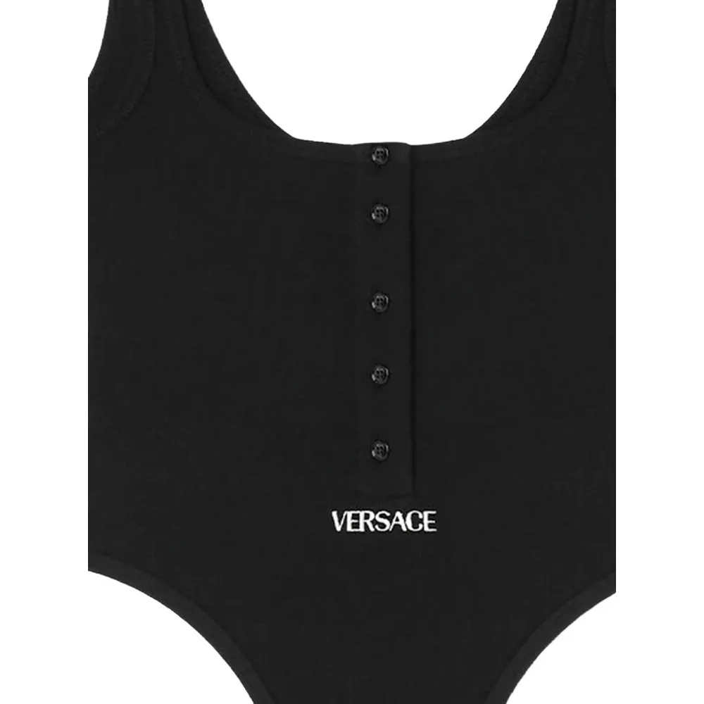 Versace Logo-Embroidered Ribbed Bodysuit