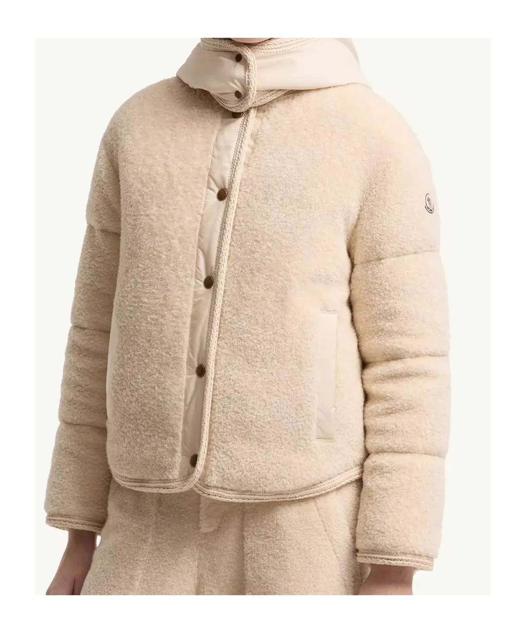 Ciboulette Braided Trim Teddy Hooded Short Down Jacket
