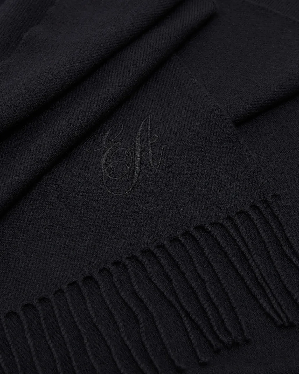 Emporio Armani Logo Embroidered Fringed Edge Scarf