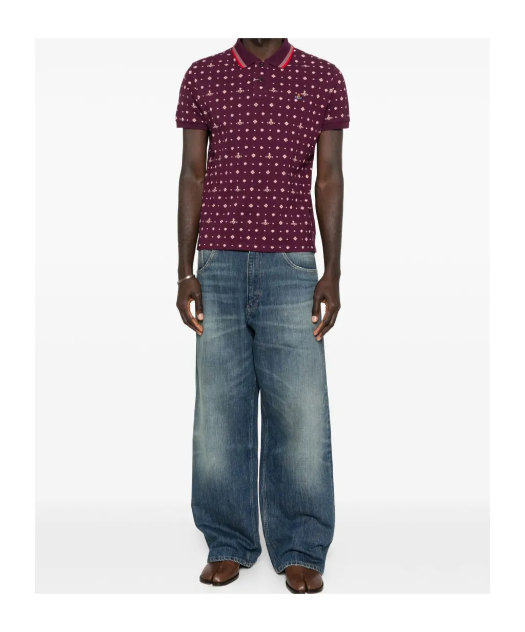 Patterned Trim Polo Shirt