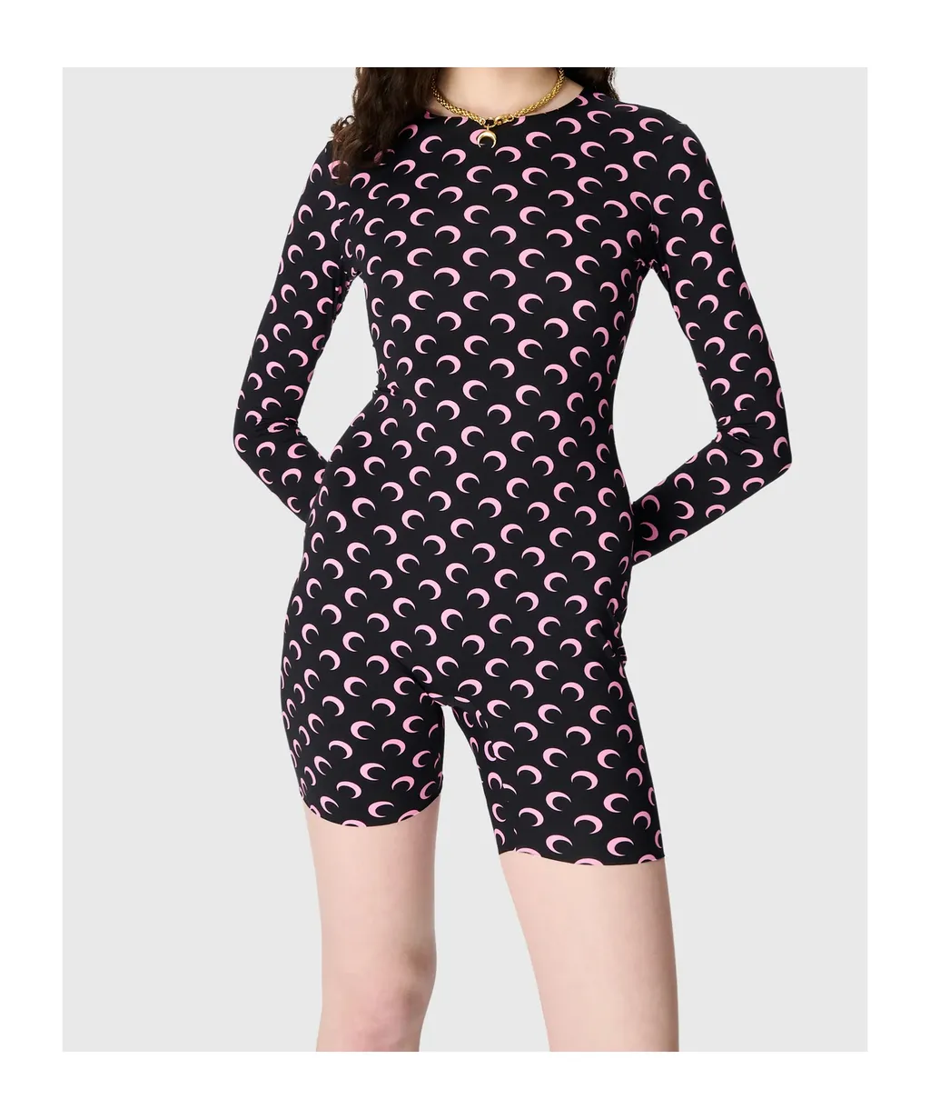 Marine Serre Moon Printed Jersey Ls Short Catsuit