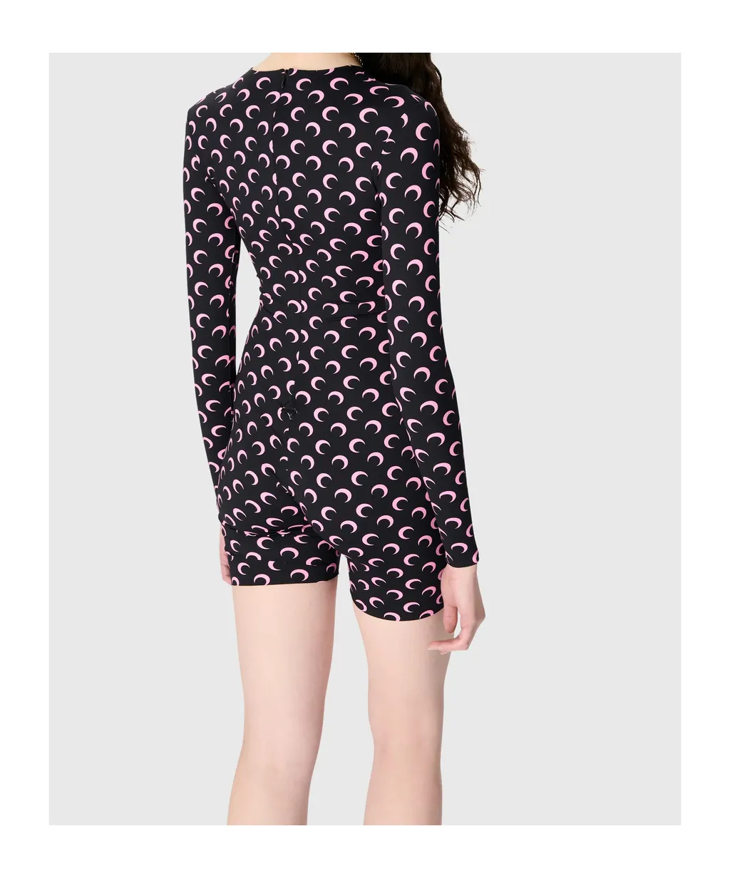 Marine Serre Moon Printed Jersey Ls Short Catsuit