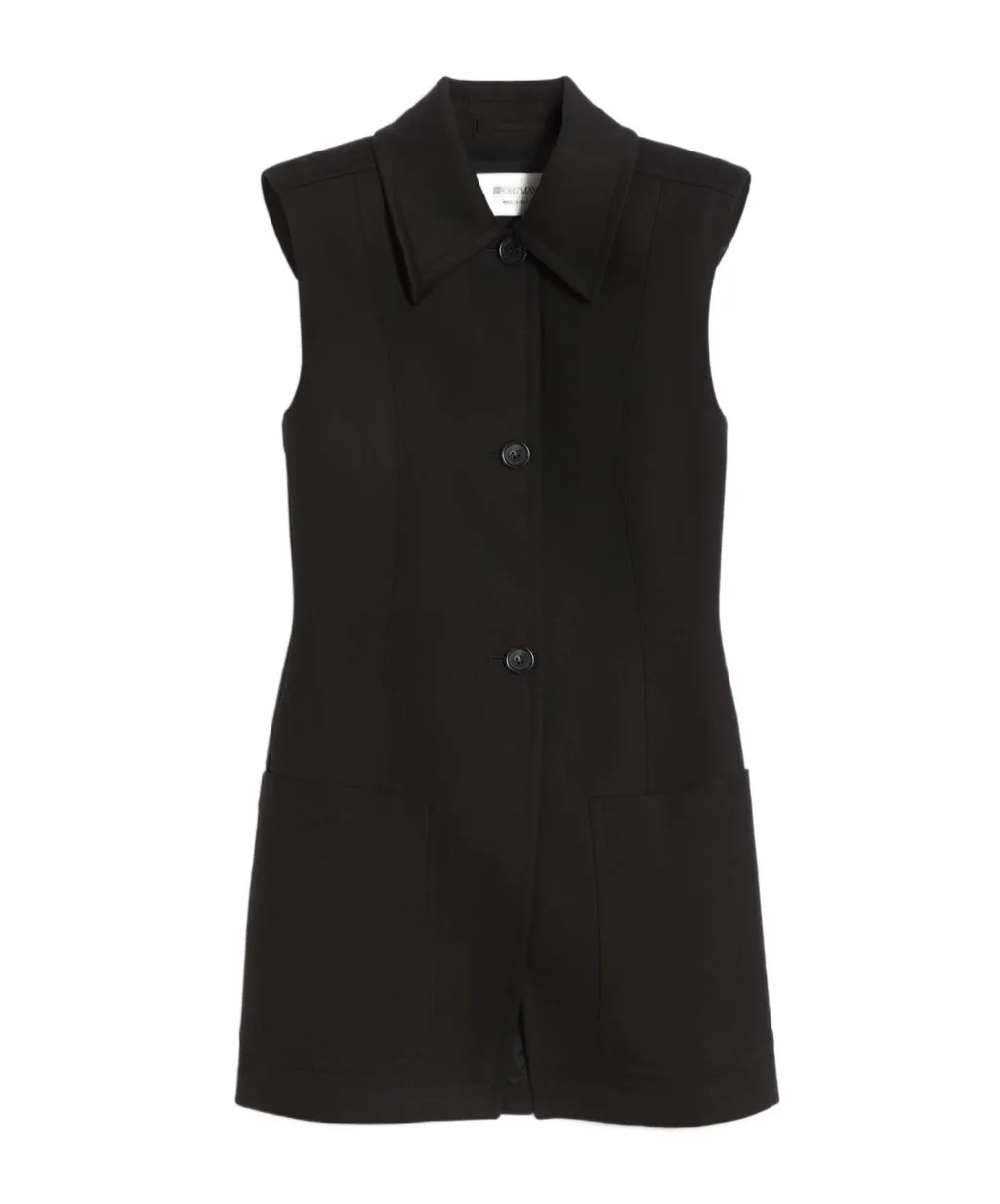 Sleeveless Fitted Gabardine Blazer - Black