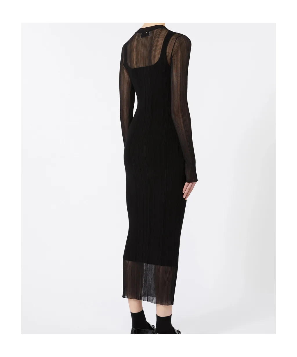 Short-Sleeved Stretch Viscose Dress - Black