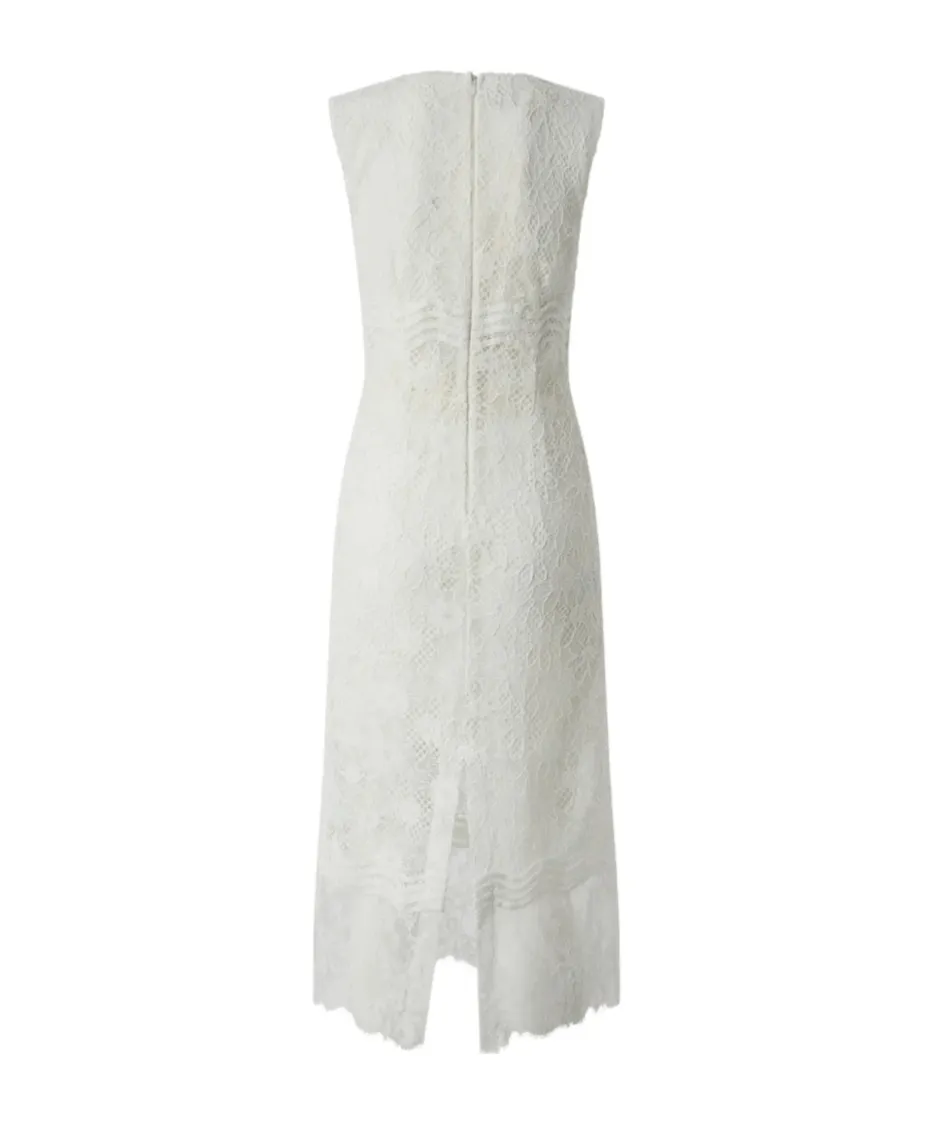 Lace-Overlay V-Neck Dress