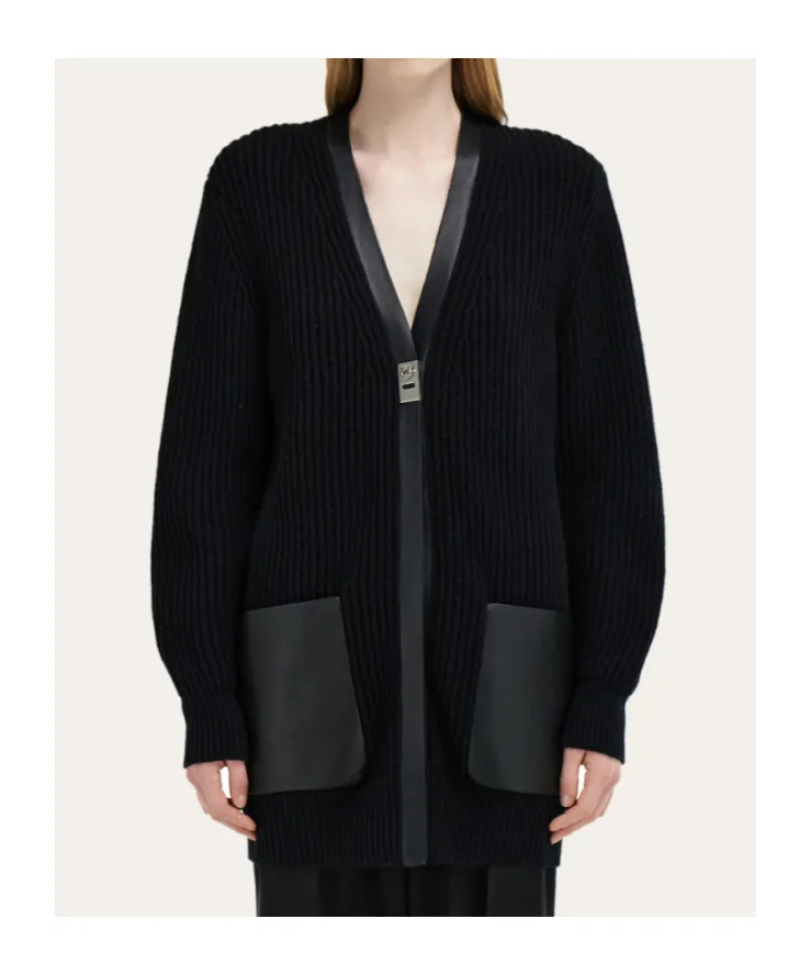Ferragamo Leather Trim Cardigan