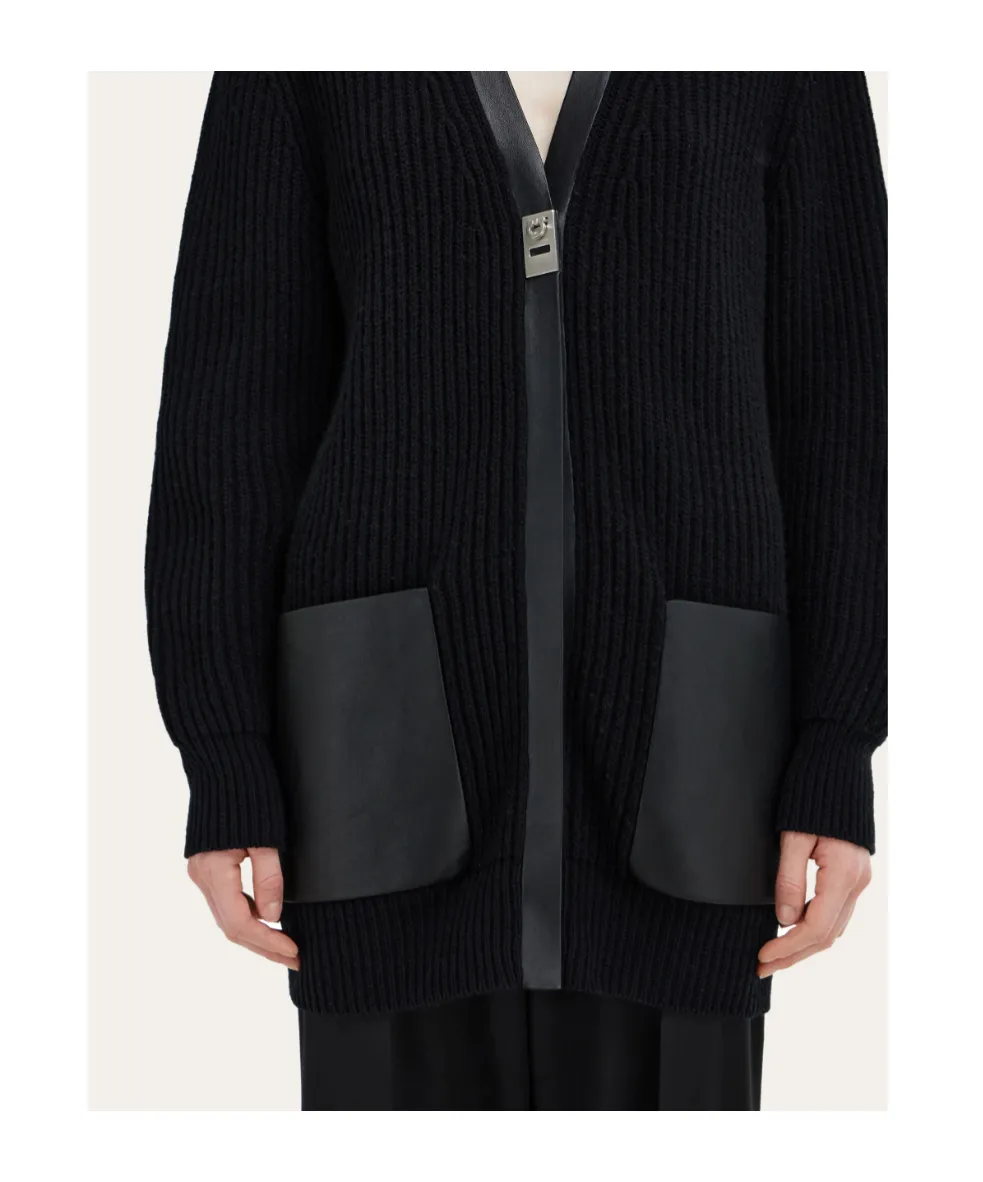 Ferragamo Leather Trim Cardigan