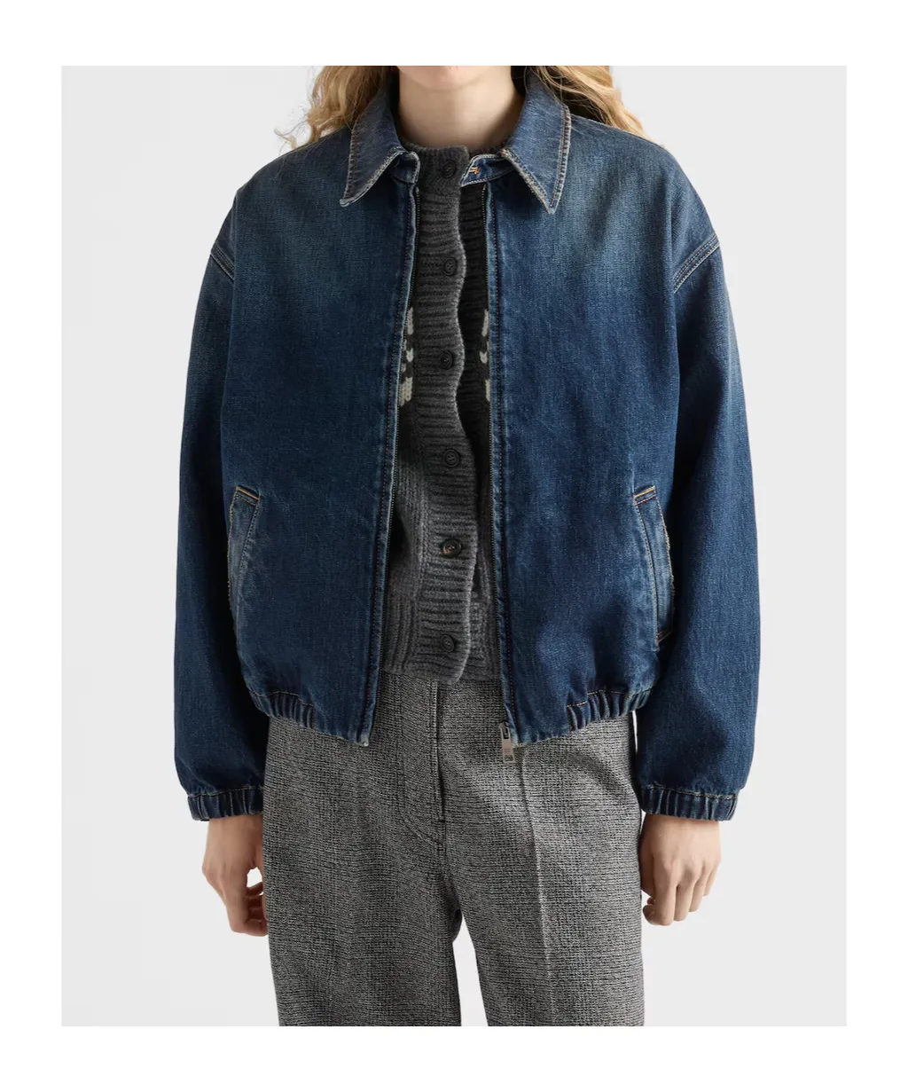 Washed Denim Blouson Jacket