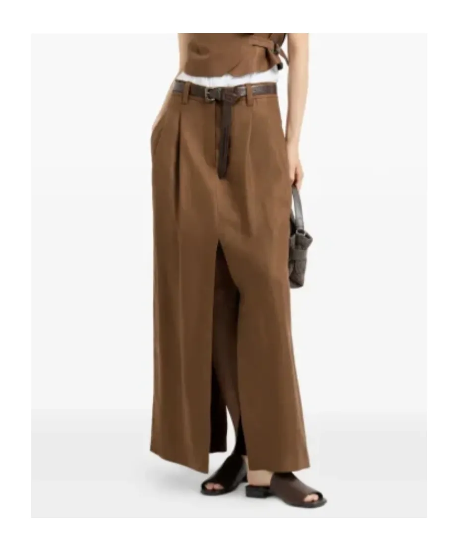 Monili-Detail Linen Midi Skirt