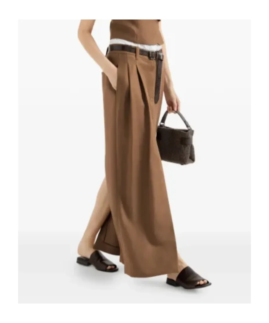 Monili-Detail Linen Midi Skirt