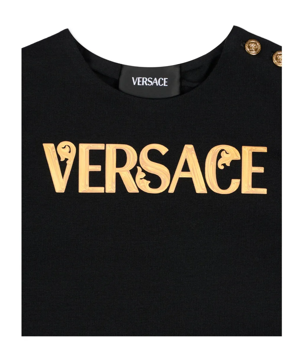 Versace Kids Logo Printed Buttoned Dress