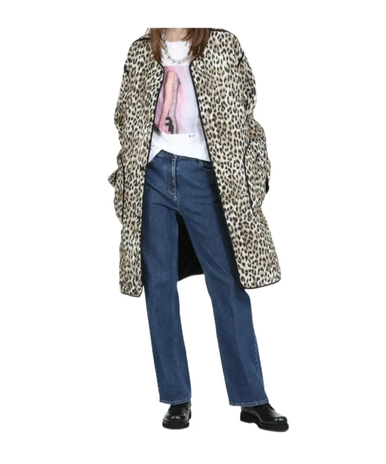 Long Leopard-Print Double-Faced Parka
