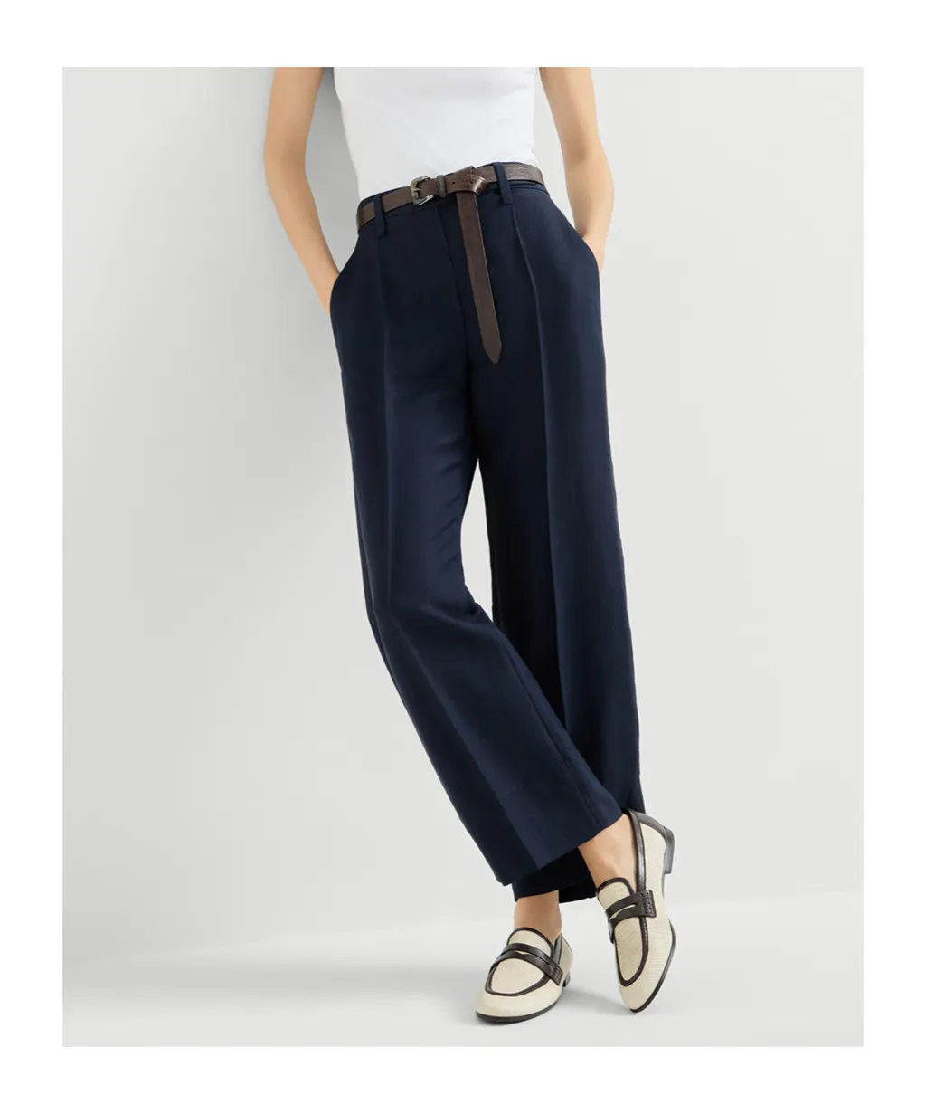 Brunello Cucinelli Fluid Twill Cigarette Trousers