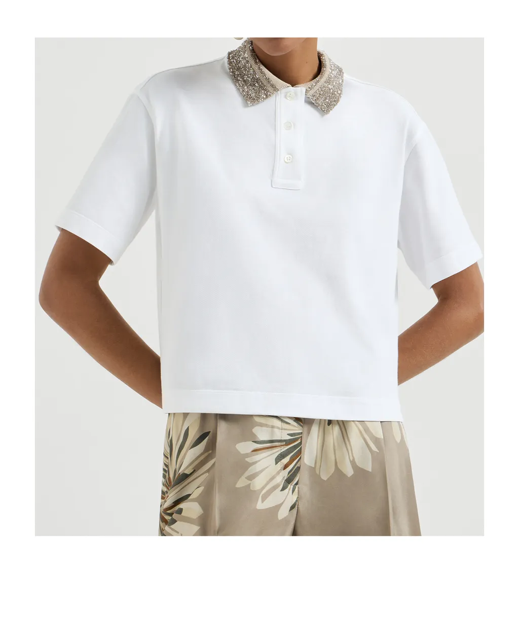 Brunello Cucinelli Sequinned Collar Polo Top