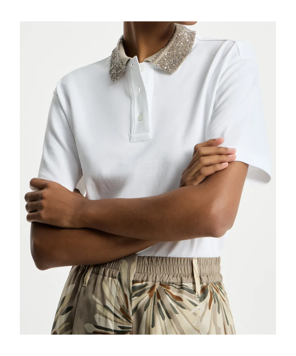 Brunello Cucinelli Sequinned Collar Polo Top