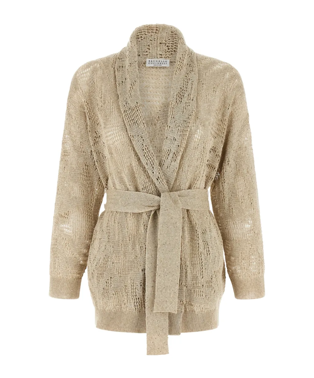 Brunello Cucinelli Crochet Belted Cardigan