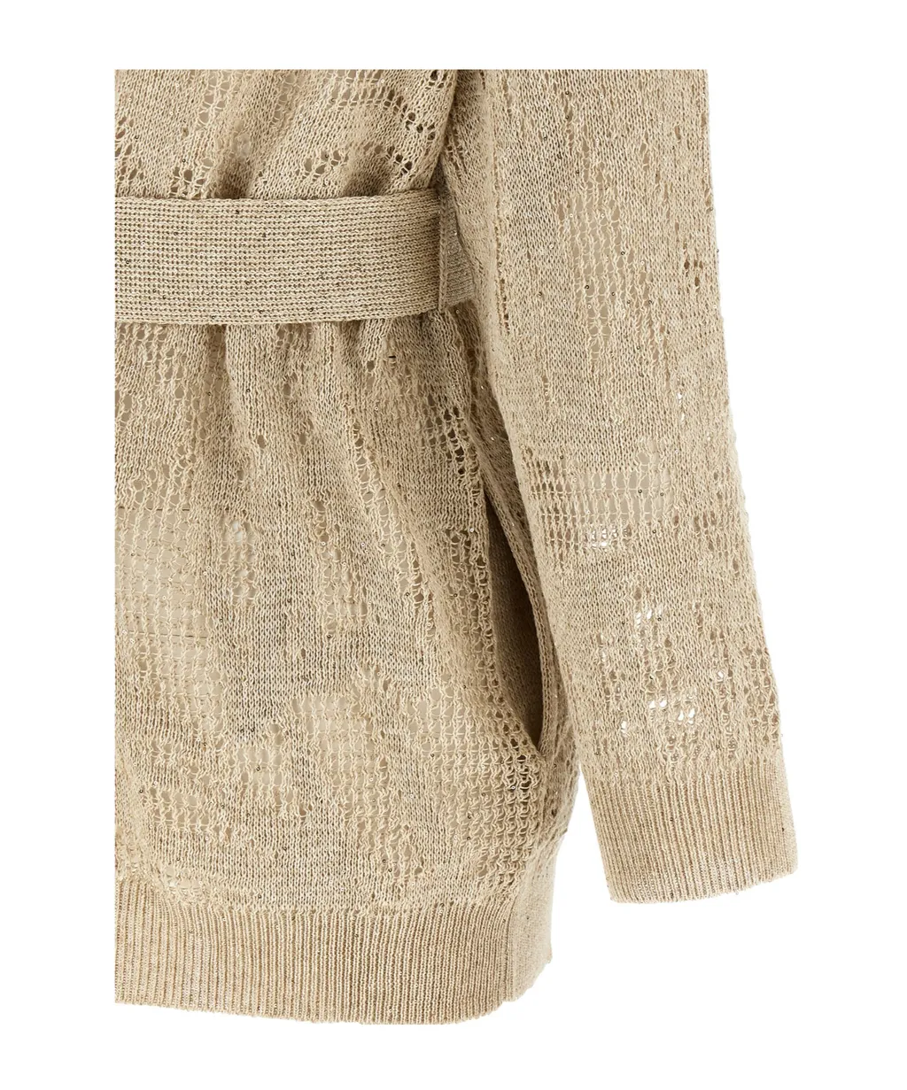 Brunello Cucinelli Crochet Belted Cardigan