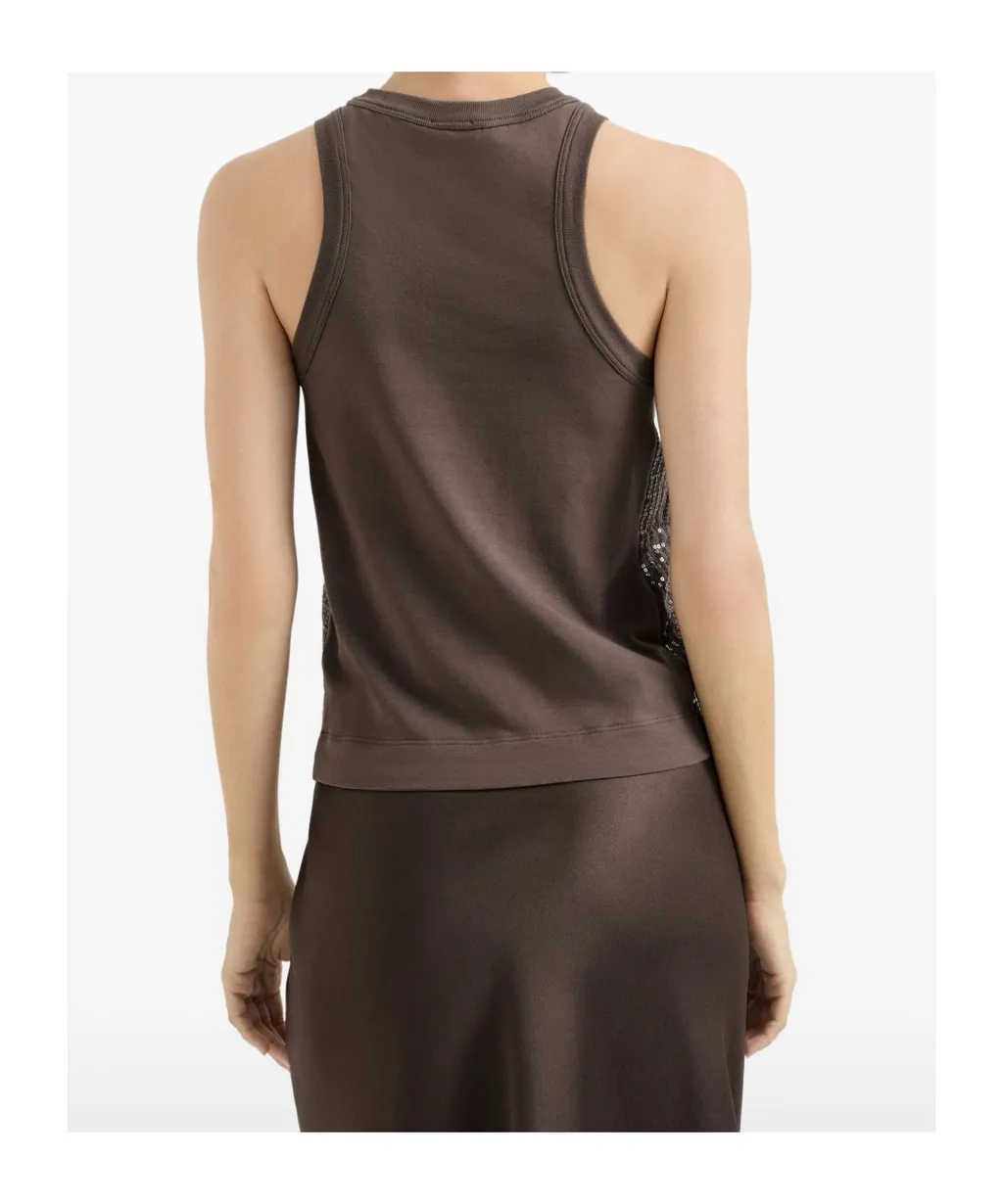 Brunello Cucinelli Dazzling Check Embroidery Jersey Top