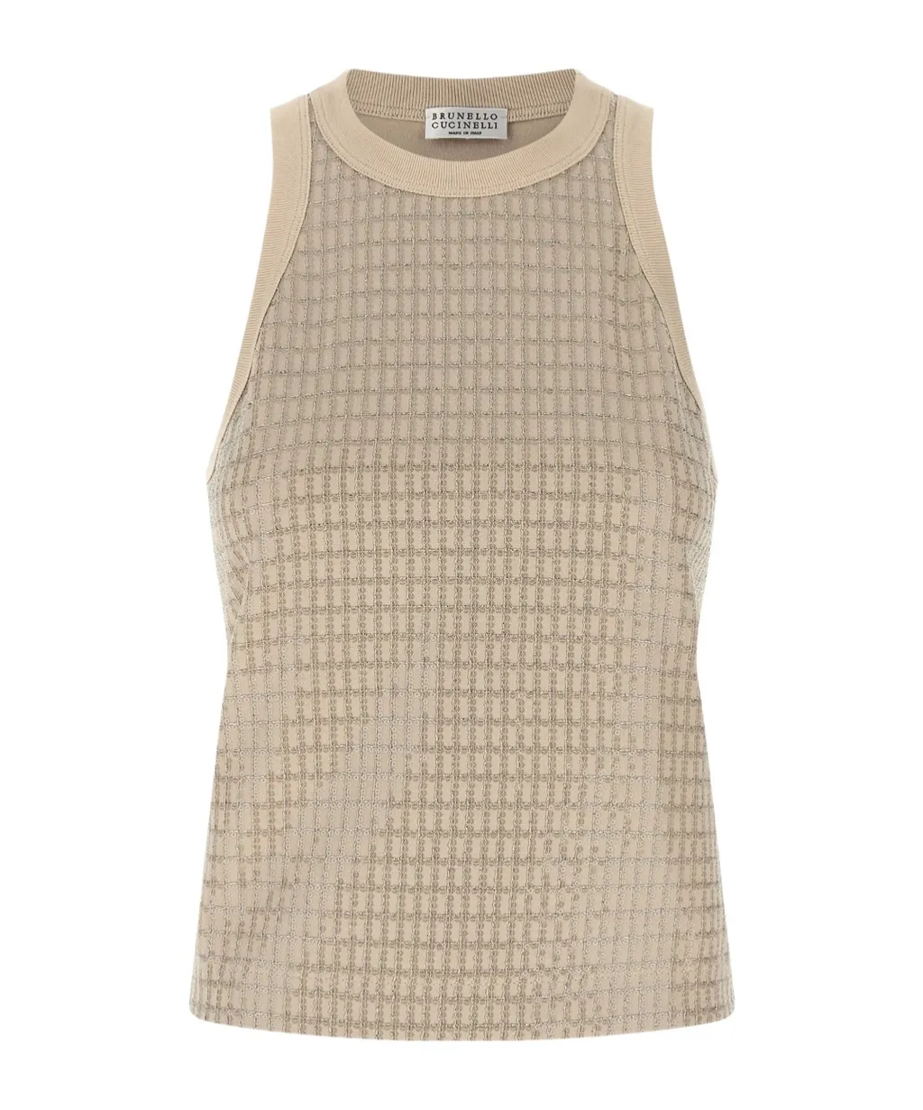 Brunello Cucinelli Dazzling Check Embroidery Jersey Top