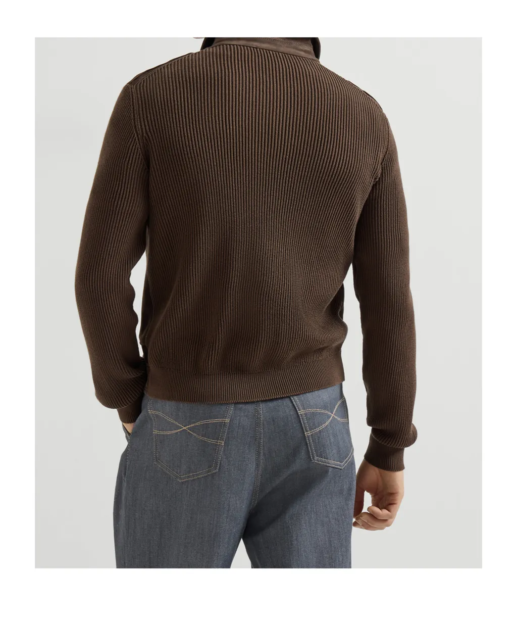 Ribbed-Knit Suede Jacket
