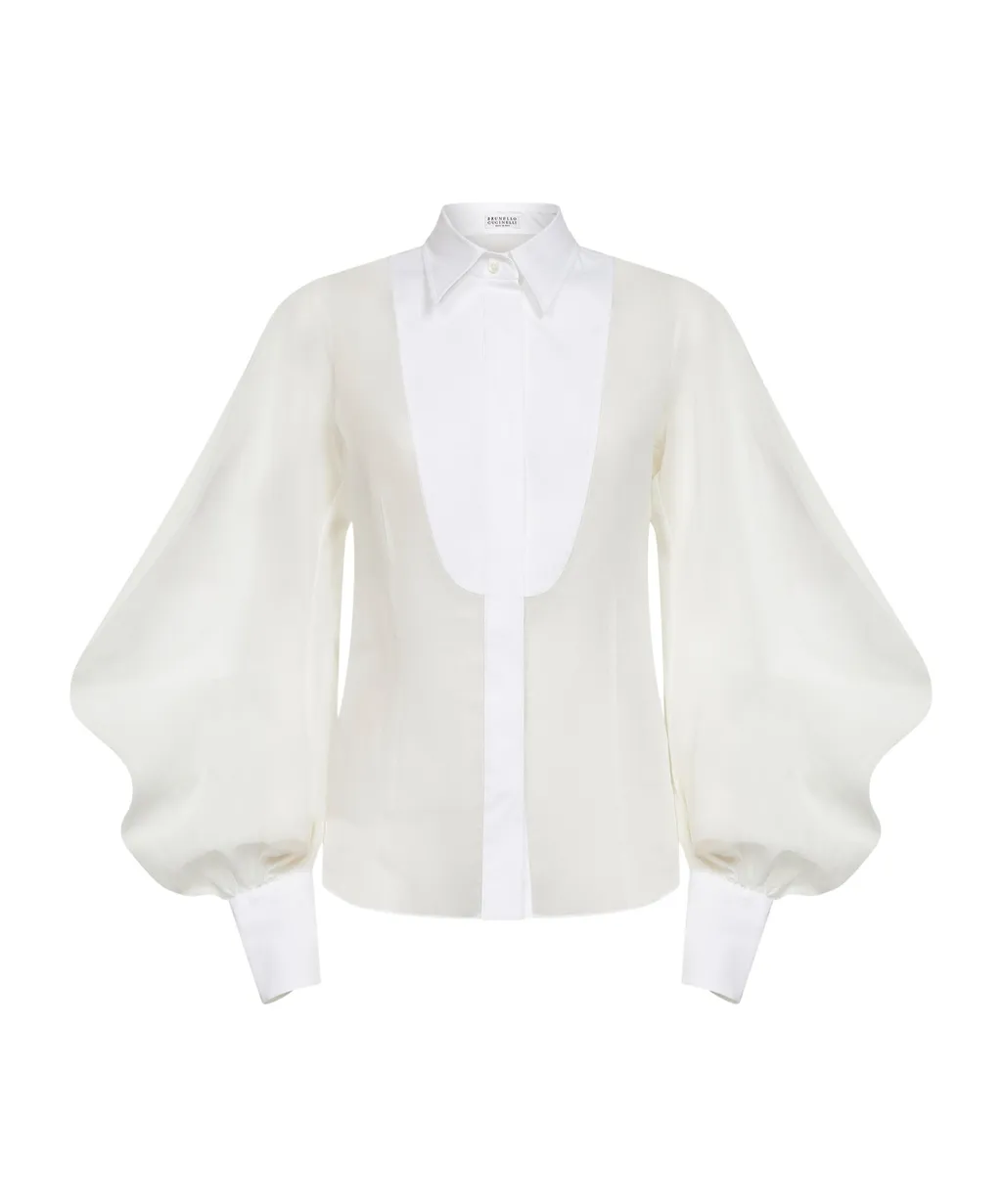Brunello Cucinelli Puff-Sleeved Panelled Shirt