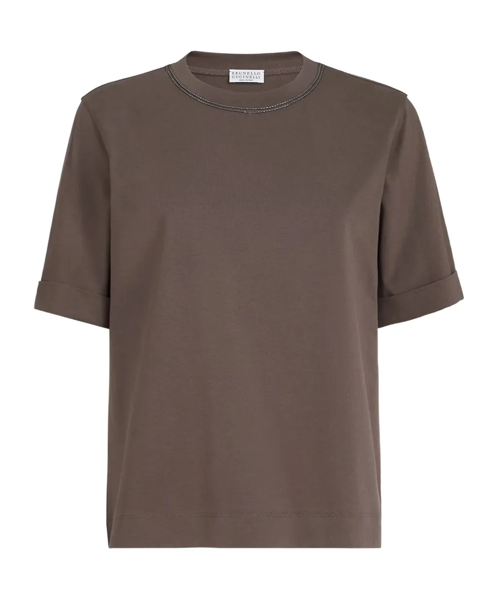 Brunello Cucinelli Shiny Trims Jersey T-Shirt