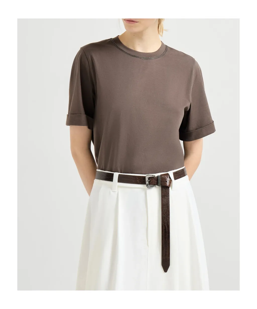 Brunello Cucinelli Shiny Trims Jersey T-Shirt