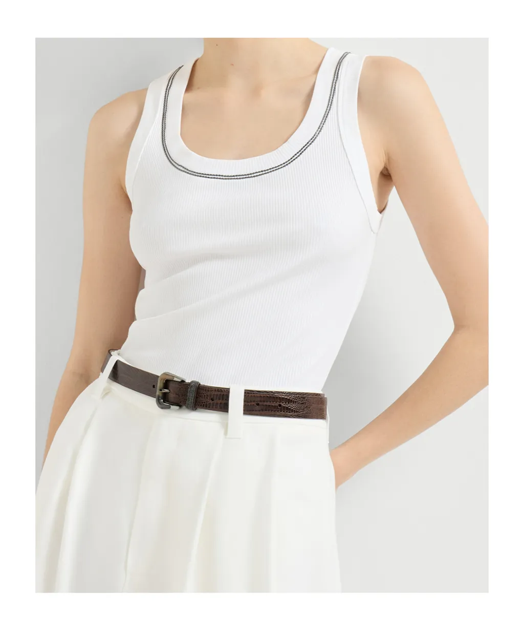 Brunello Cucinelli Shiny Trim Tank Top
