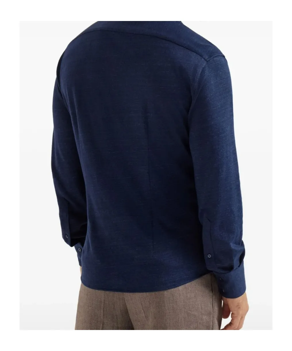Brunello Cucinelli Spread Collar Mlange Jersey Shirt