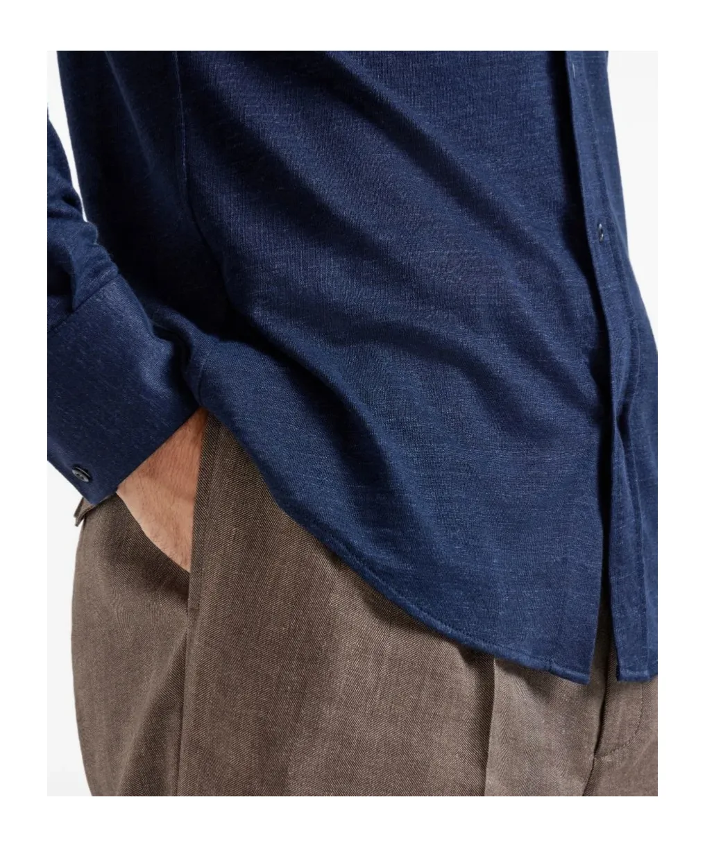 Brunello Cucinelli Spread Collar Mlange Jersey Shirt