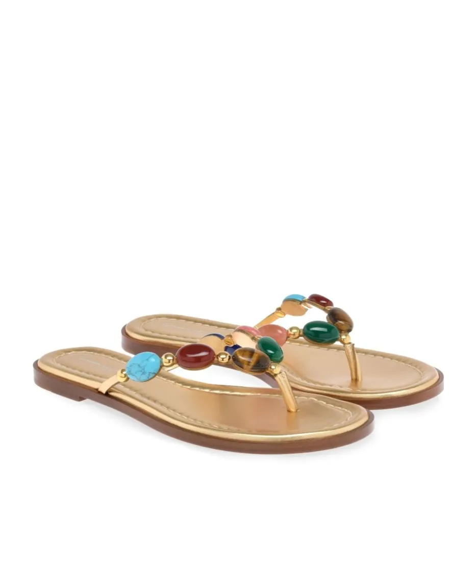 Stone-Detailing Metallic Flip Flop