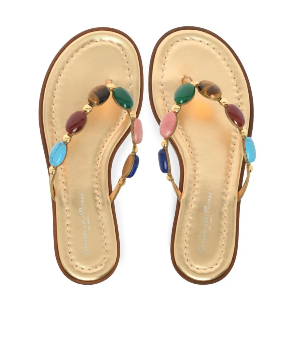 Stone-Detailing Metallic Flip Flop