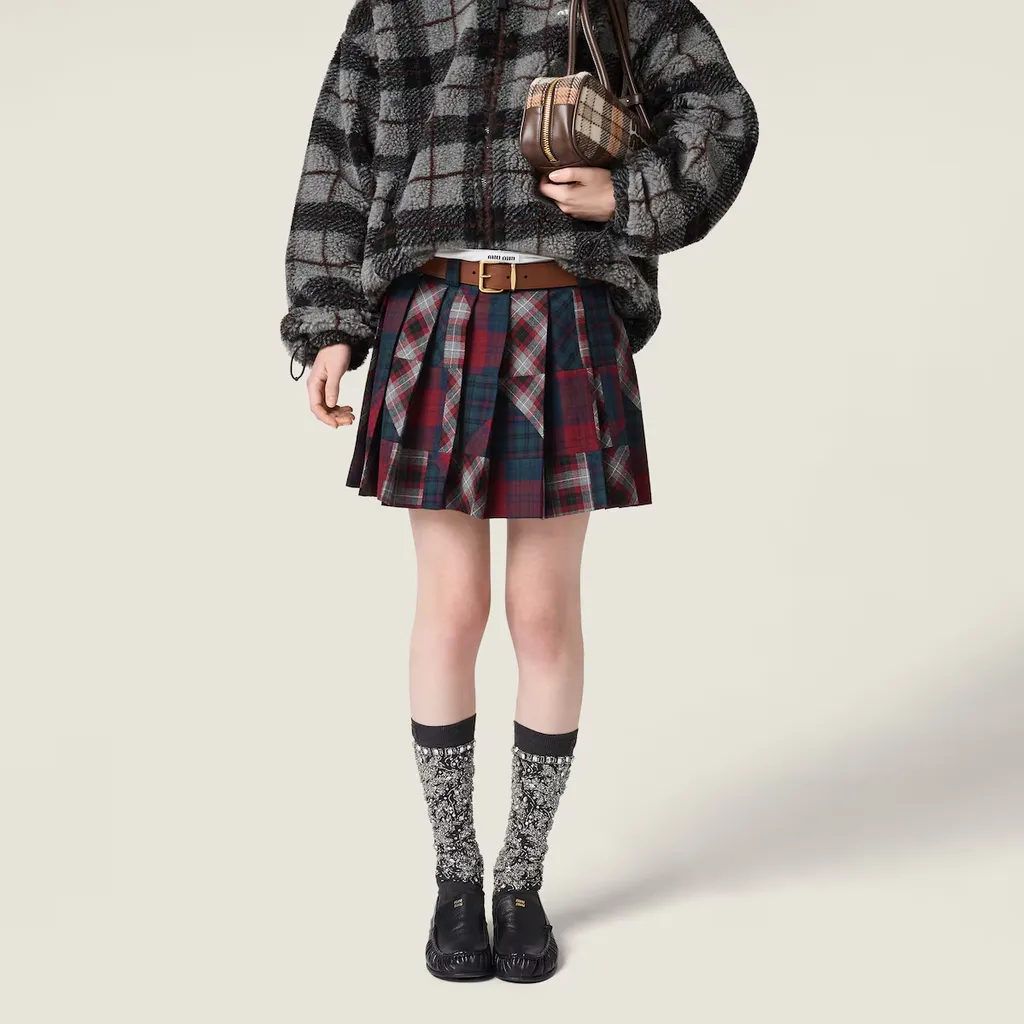 Pleated Plaid Patchwork Miniskirt