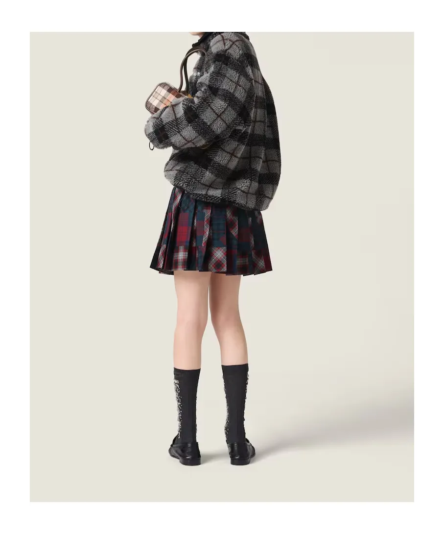 Pleated Plaid Patchwork Miniskirt