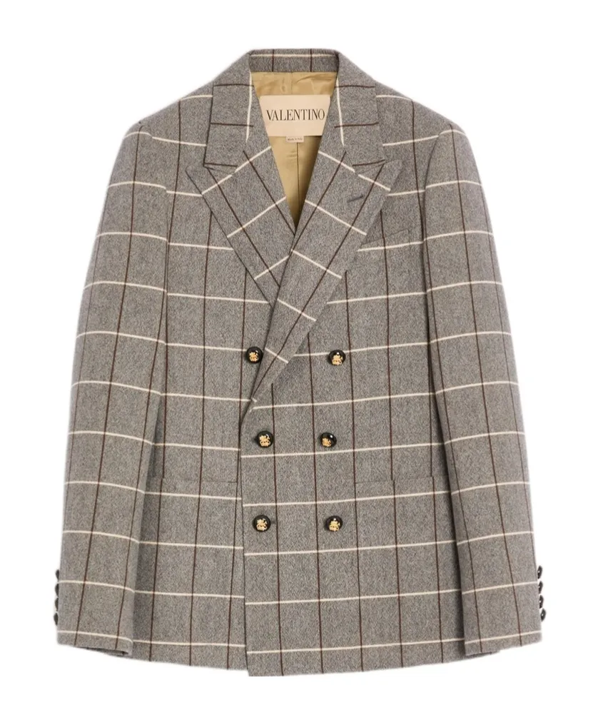 Valentino Double-Breasted Wool Jacket With Check Pattern