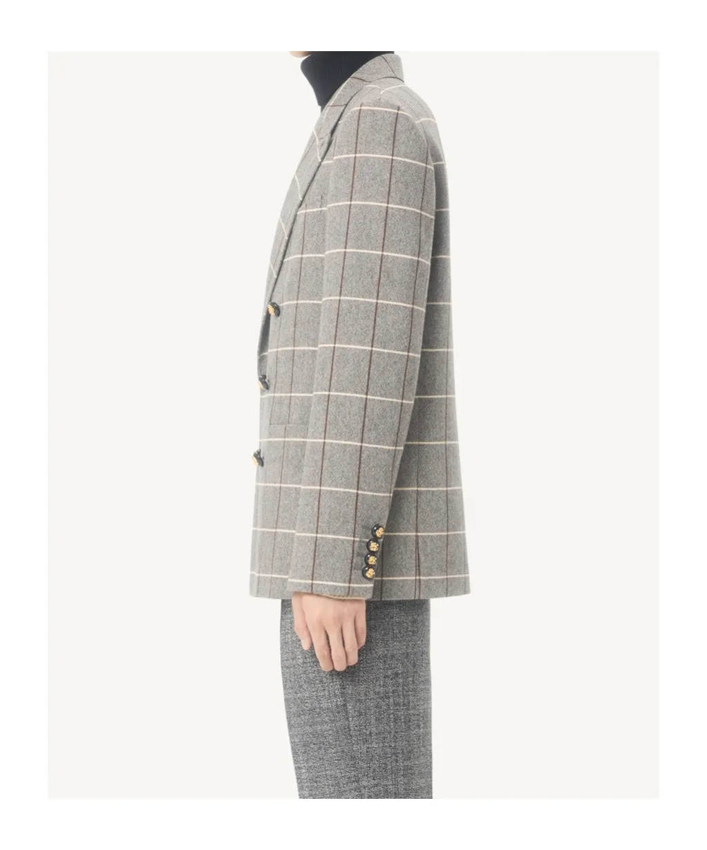 Valentino Double-Breasted Wool Jacket With Check Pattern