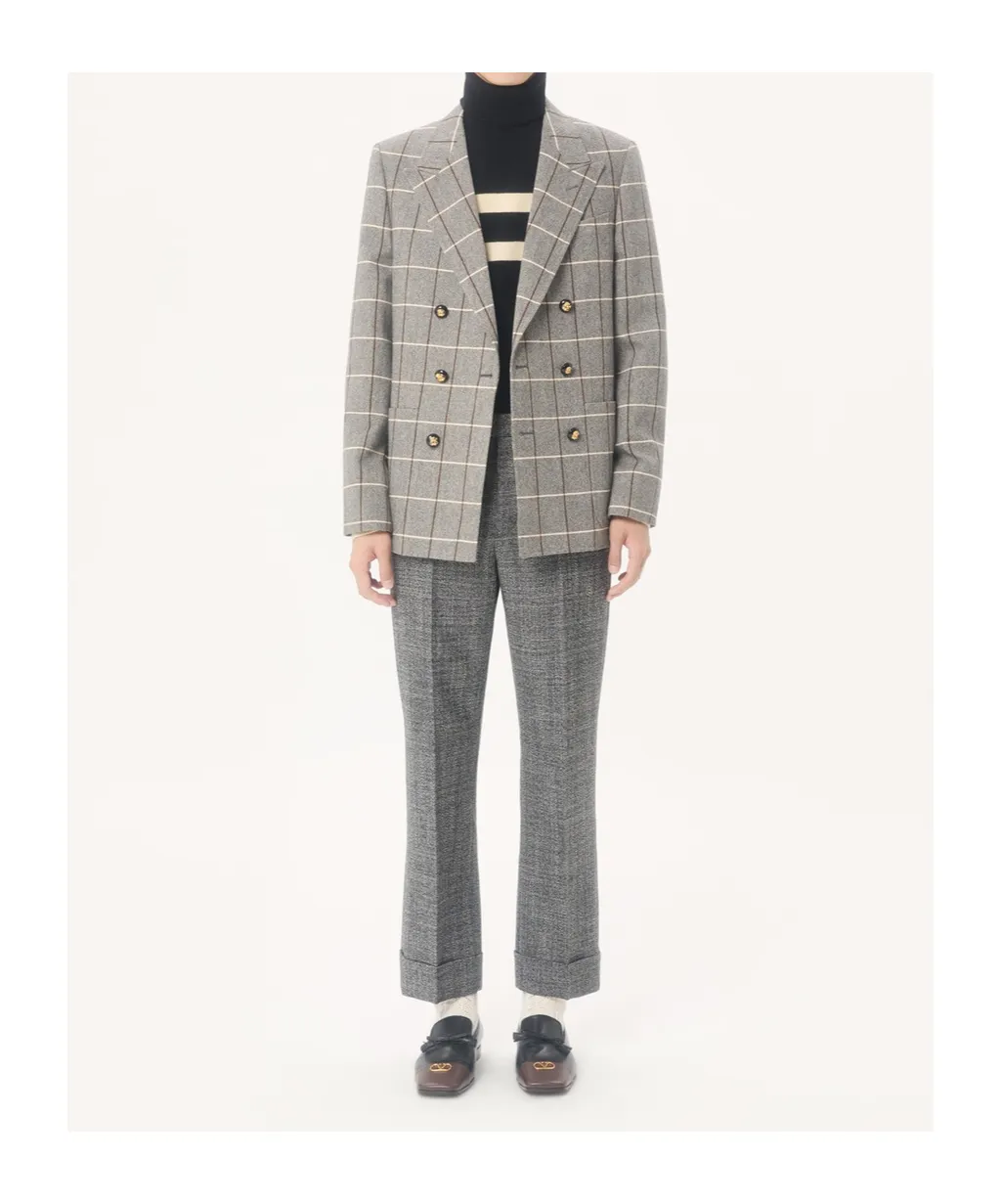 Valentino Double-Breasted Wool Jacket With Check Pattern