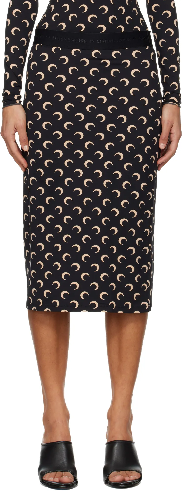 Black Moon Printed Jersey Midi Skirt